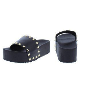 "Angela" Black Rock Stud Platform Slide Sandal